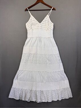 White Eyelet Maxi Sundress with Smocked Waist